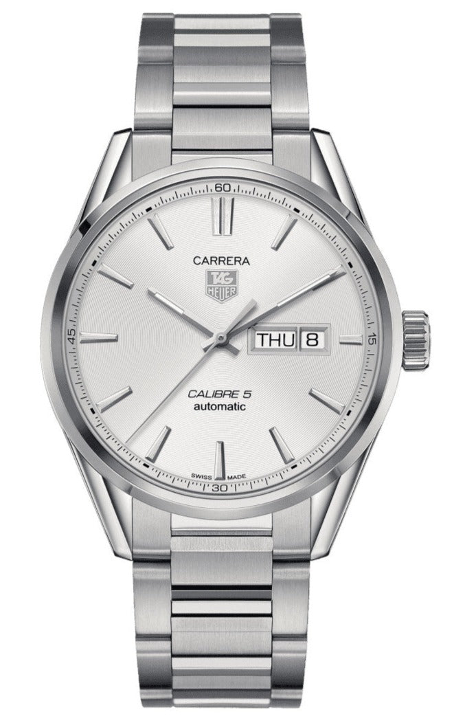 Tag Heuer Carrera Calibre 5 Automatic White Dial Silver Steel Strap Watch for Men - WAR201B.BA0723