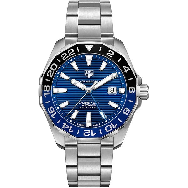 Tag Heuer Aquaracer GMT Calibre 6 Automatic Blue Dial Silver Steel Strap Watch for Men - WAY201T.BA0927