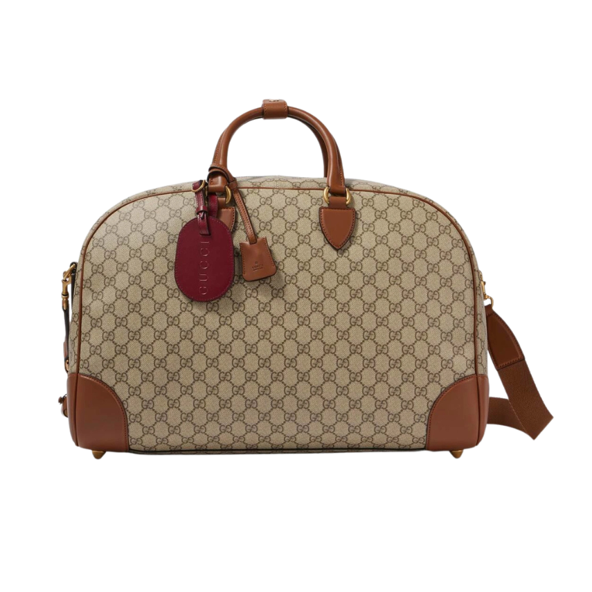 Gucci GG Canvas Medium Leather-Trimmed Duffel Bag
