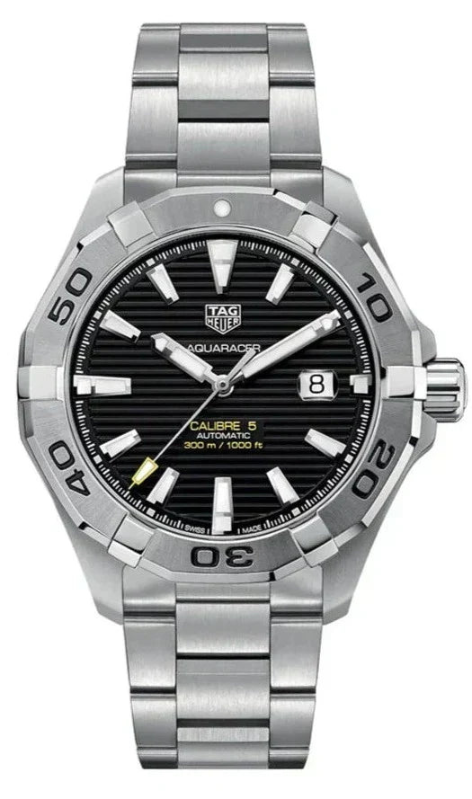 Tag Heuer Aquaracer Automatic Black Dial Silver Steel Strap Watch for Men - WAY2010.BA0927