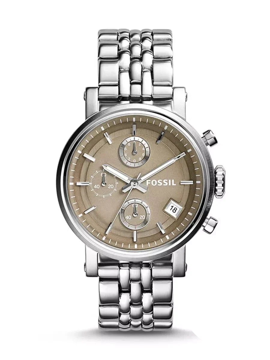 Fossil Boyfriend Chronograph Brown Dial Silver Steel Strap Watch for Women - ES3747