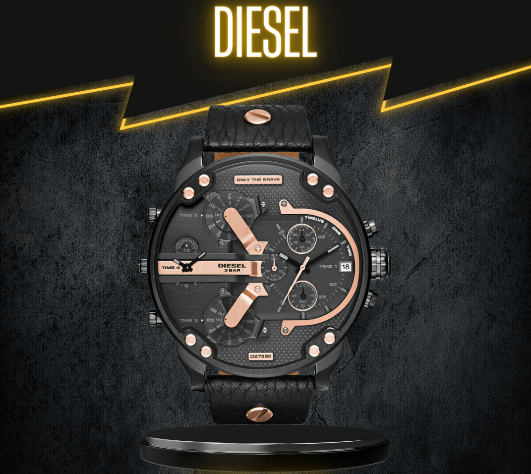 Diesel Mr Daddy 2.0 Chronograph Black Dial Black Leather Strap Watch For Men - DZ7350