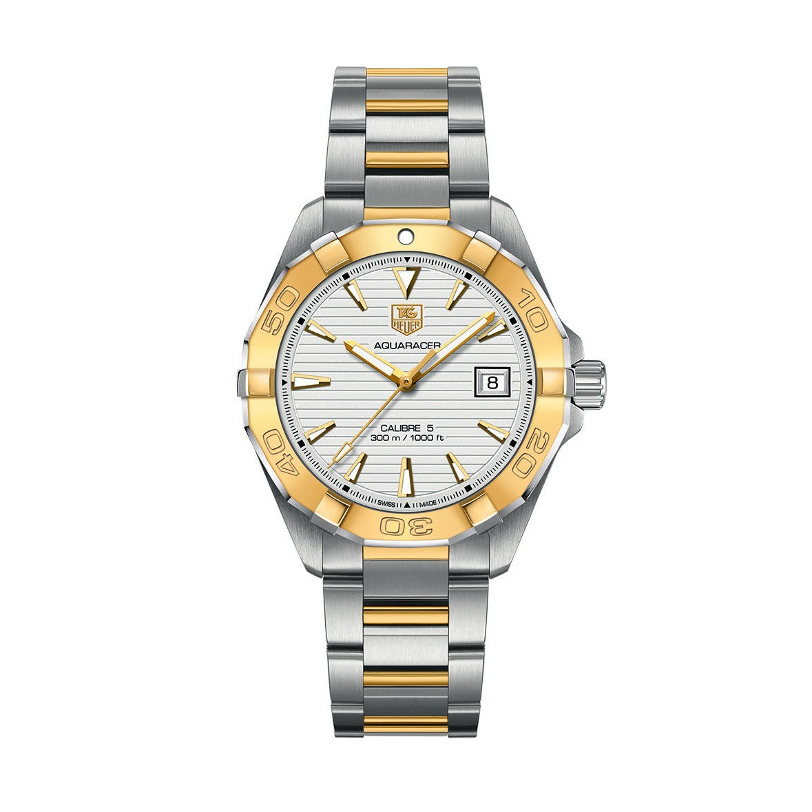 Tag Heuer Aquaracer Calibre 5 Automatic White Dial Two Tone Steel Strap Watch for Men - WAY2151.BD0912