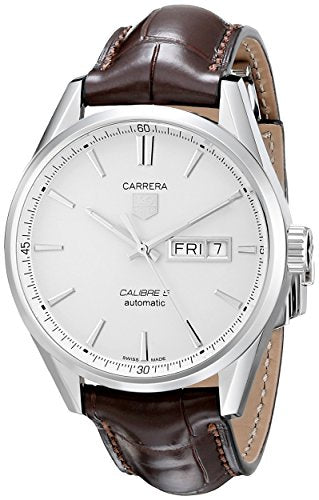 Tag Heuer Carrera Calibre 5 Automatic White Dial Brown Leather Strap Watch for Men - WAR201B.FC6291
