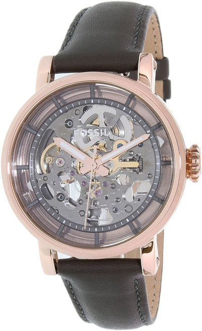 Fossil Boyfriend Automatic Skeleton Grey Dial Grey Leather Strap Watch for Women - ME3089