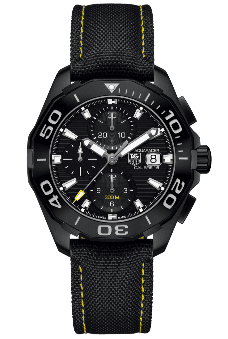 Tag Heuer Aquaracer Chronograph PVD Black Dial Black Nylon Strap Watch for Men - CAY218A.FC6361