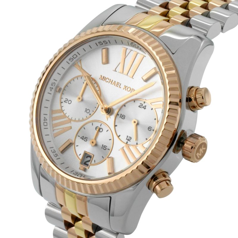 Michael Kors Lexington Chronograph Silver Dial Two Tone Steel Strap Watch for Women - MK5735