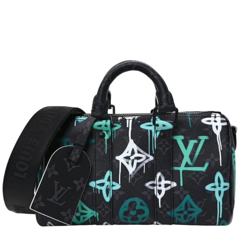 Louis Vuitton Monogram Eclipse Graffiti Keepall Bandoulière 25 Shoulder Bag - Green Lights