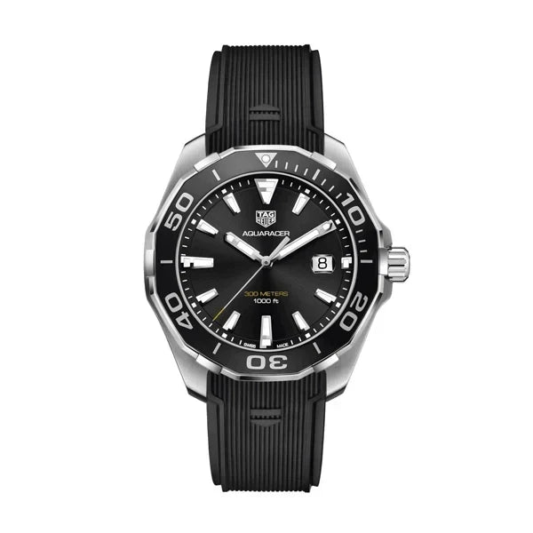 Tag Heuer Aquaracer Quartz Black Dial Black Rubber Strap Watch for Men - WAY101A.FT6141