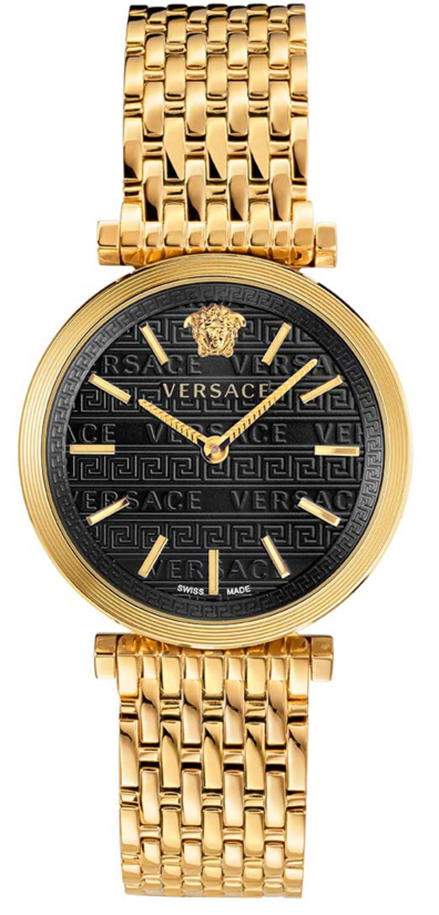 Versace V-Twist Black Dial Gold Mesh Bracelet Watch for Women - VELS00819