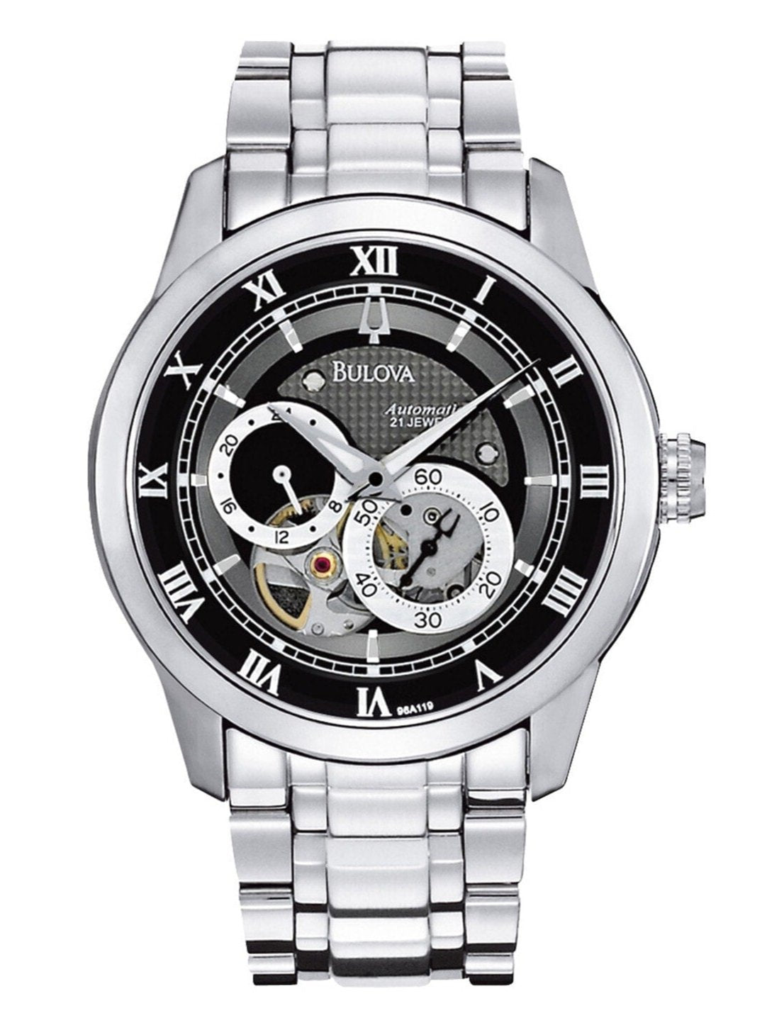 Bulova BVA Dual Aperture Black Dial Silver Steel Strap Watch for Men - 96A119