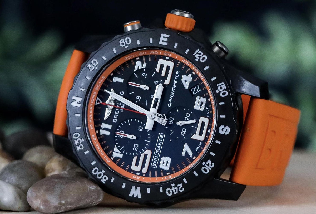 Breitling Endurance Pro Black Dial Orange Rubber Strap Watch for Men - X82310A51B1S1