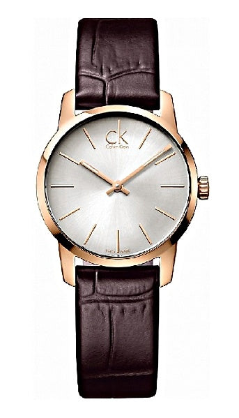 Calvin Klein City White Mother of Pearl Dial Brown Leather Strap Watch for Women - K2G23620