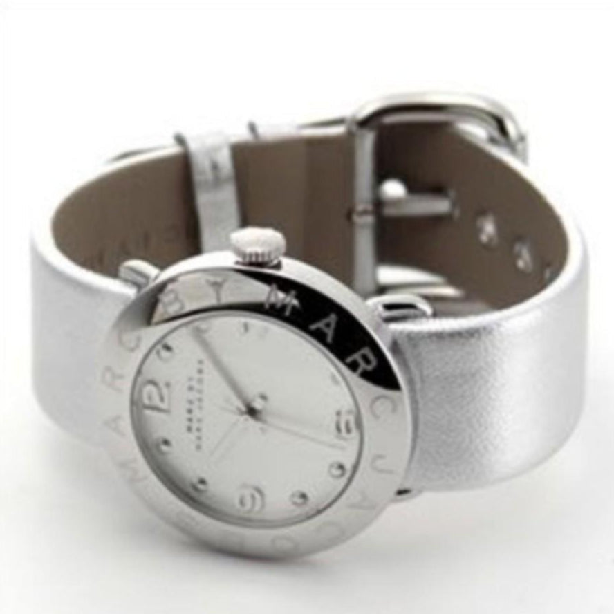 Marc Jacobs Amy Silver Dial Silver Leather Strap Watch for Women - MBM8626