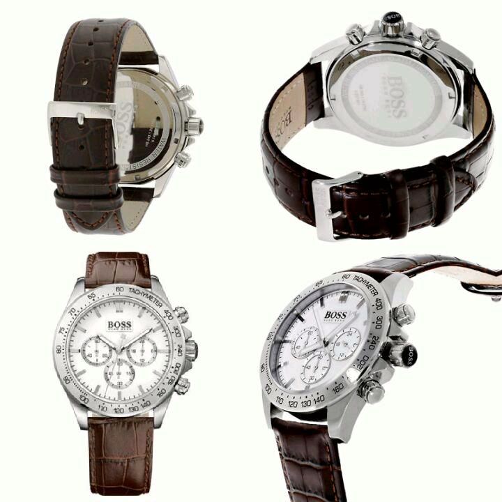 Hugo Boss Ikon Chronograph White Dial Brown Leather Strap Watch for Men - 1513175