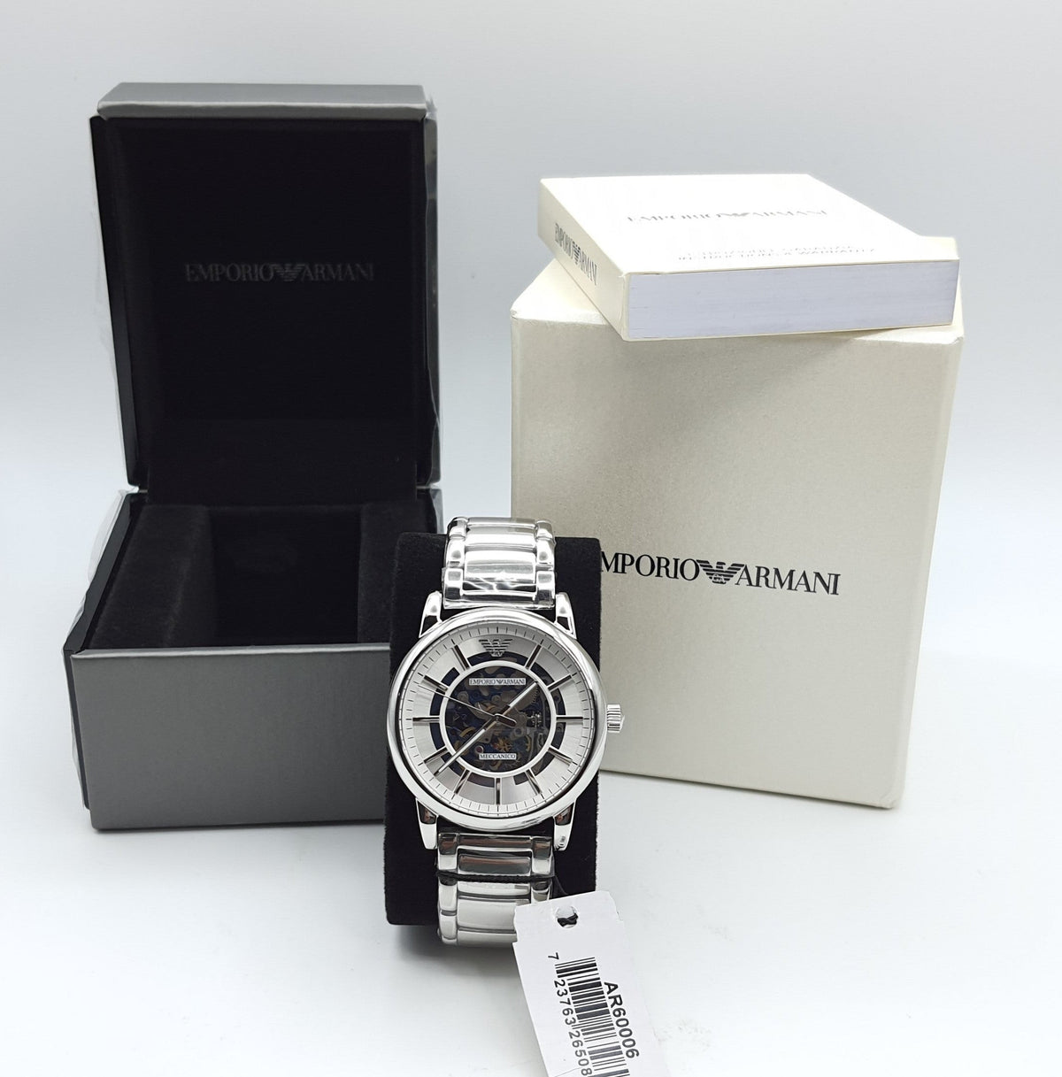 Emporio Armani Meccanico Automatic Silver Dial Silver Steel Strap Watch for Men - AR60006