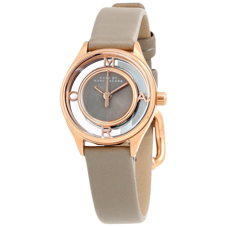 Marc Jacobs Tether Grey Dial Grey Leather Strap Watch for Women - MBM1375