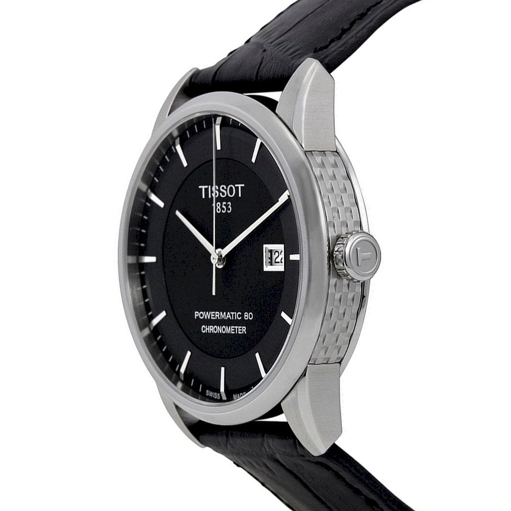 Tissot T Classic Luxury Powermatic 80 Black Dial Black Leather Strap Watch For Men - T086.408.16.051.00