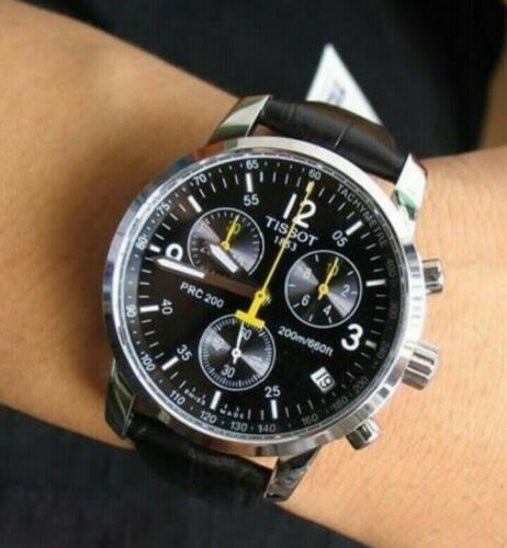 Tissot T Race PRC 200 Chronograph Quartz Black Dial Black Leather Strap Watch for Men - T17.1.526.52