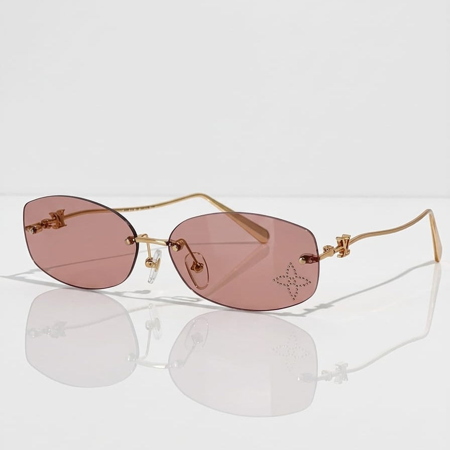 Louis Vuitton Women Crystal Oval Pink/Gold Tone Sunglasses