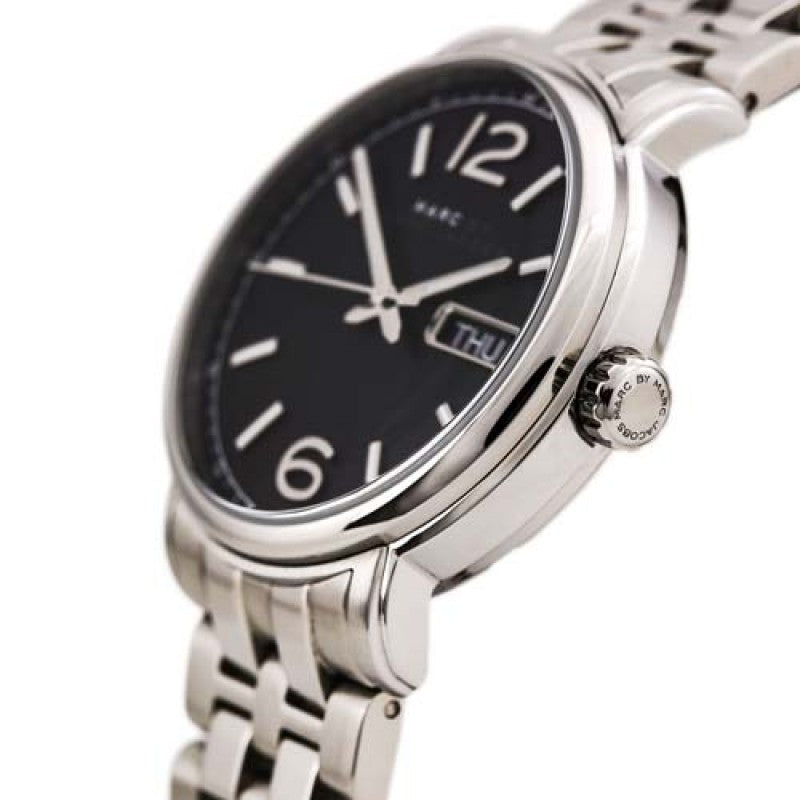 Marc Jacobs Fergus Black Dial Silver Steel Strap Watch for Men - MBM5075