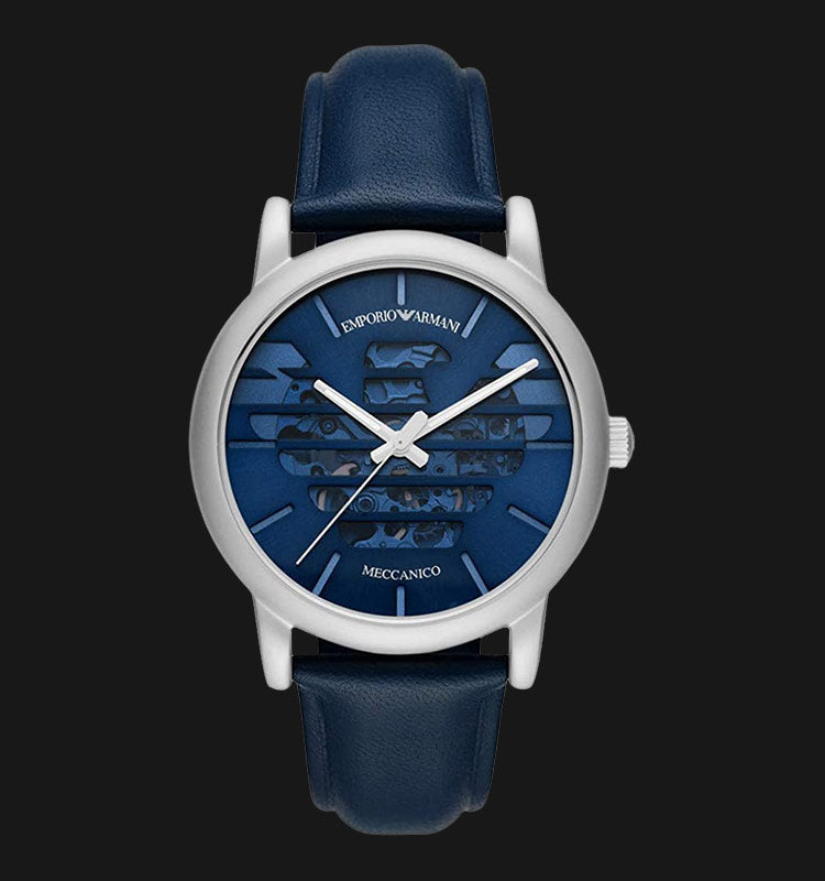 Emporio Armani Luigi Automatic Blue Dial Blue Leather Strap Watch For Men - AR60030