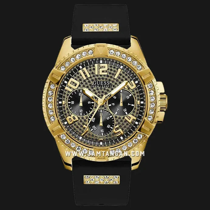 Guess Frontier Crystals Black Dial Black Silicone Strap Watch For Men - W1132G1