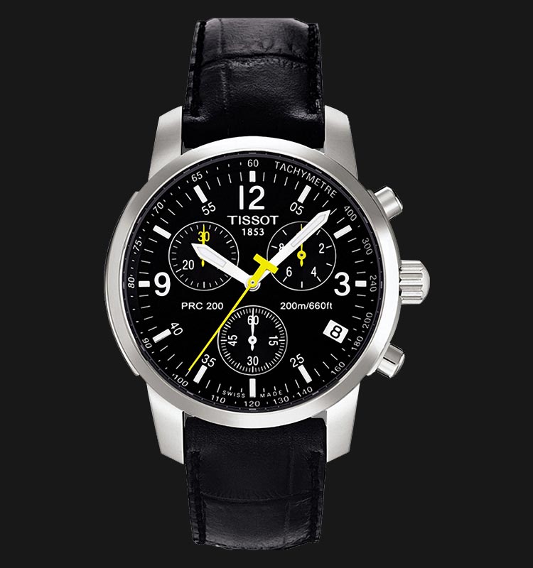 Tissot T Race PRC 200 Chronograph Quartz Black Dial Black Leather Strap Watch for Men - T17.1.526.52