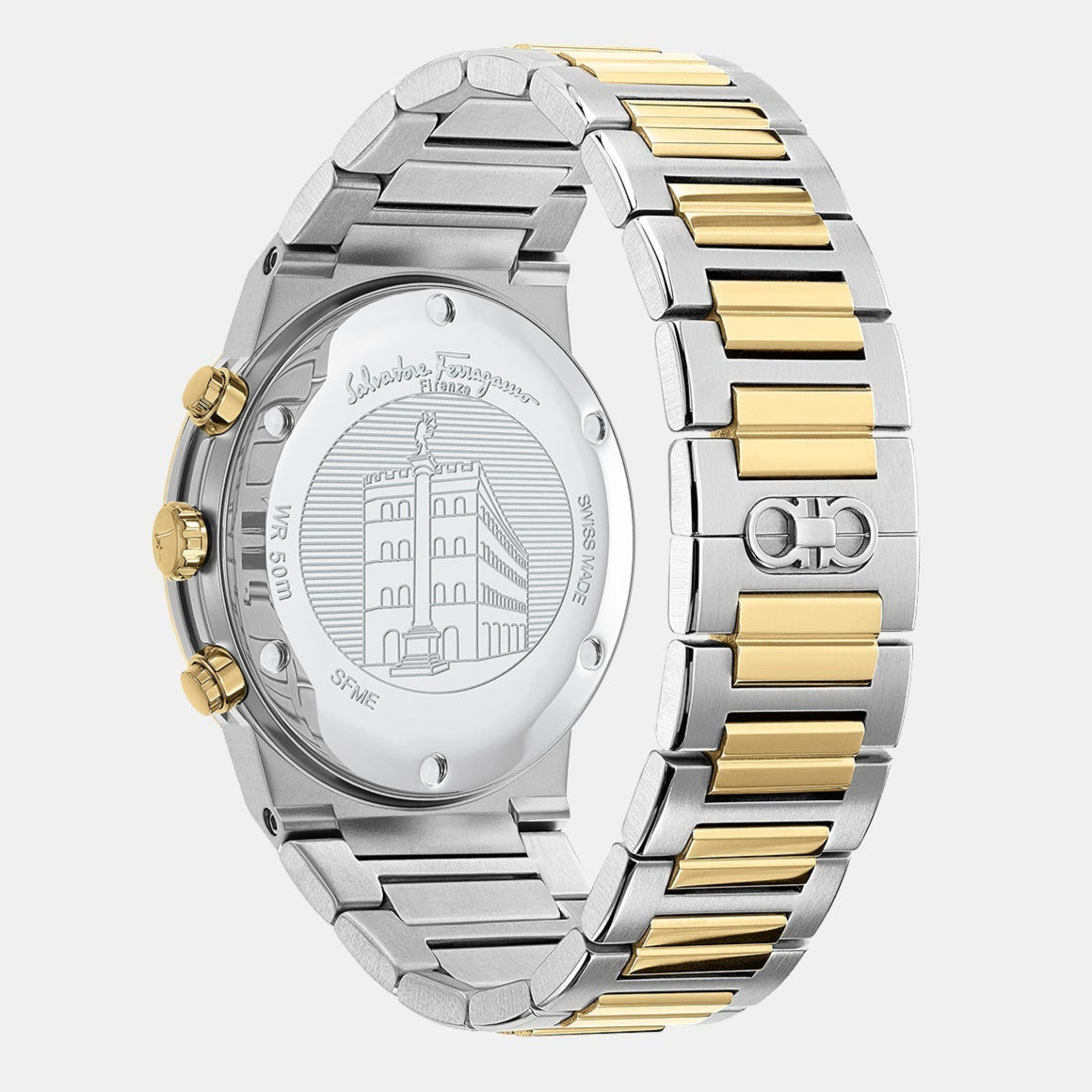 Salvatore Ferragamo F-80 Classic White Dial Two Tone Steel Strap Watch for Men - SFME00821