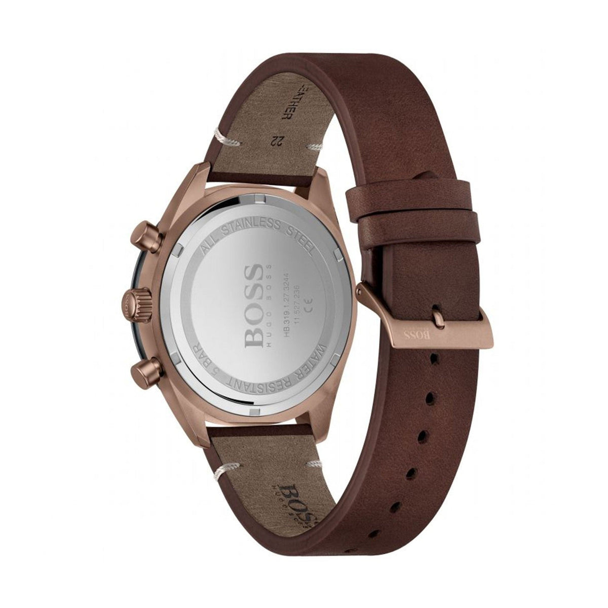 Hugo Boss Santiago Chronograph Grey Dial Brown Leather Strap Watch for Men - 1513861
