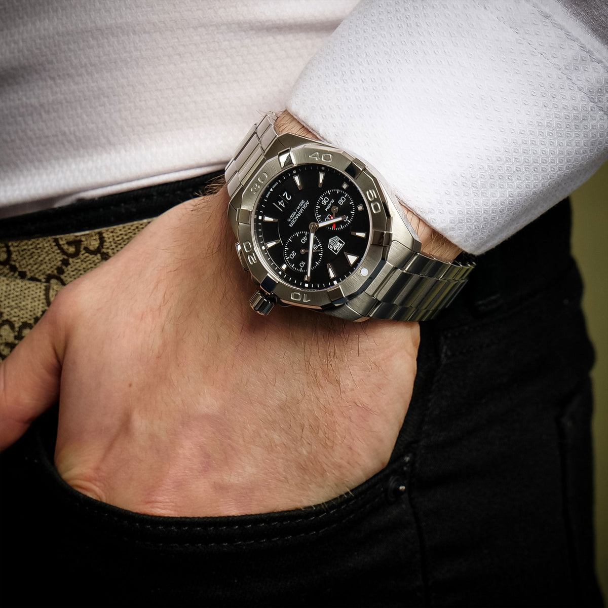 Tag Heuer Aquaracer Chronograph Black Dial Silver Steel Strap Watch for Men - CAY1110.BA0927