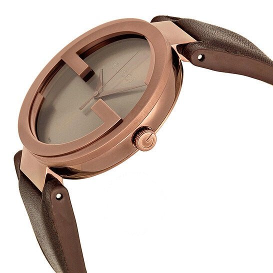Gucci Interlocking Iconic Brown Dial Brown Leather Strap Watch For Women - YA133207