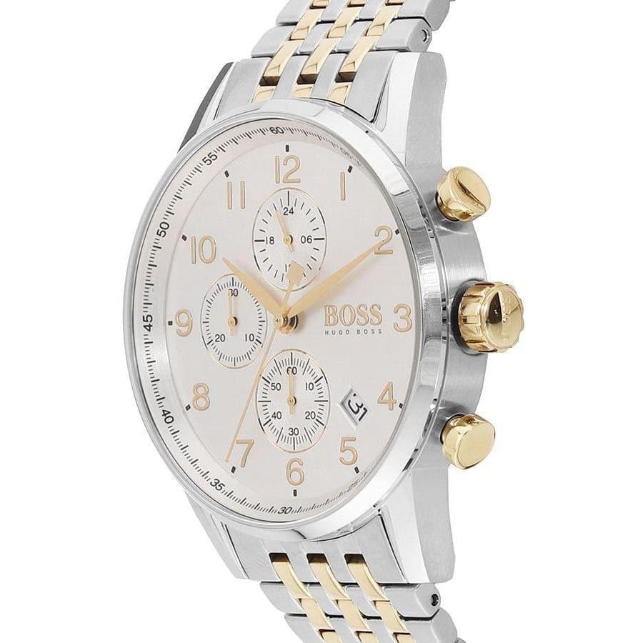 Hugo Boss Navigator Chronograph White Dial Two Tone Steel Strap Watch for Men - 1513499