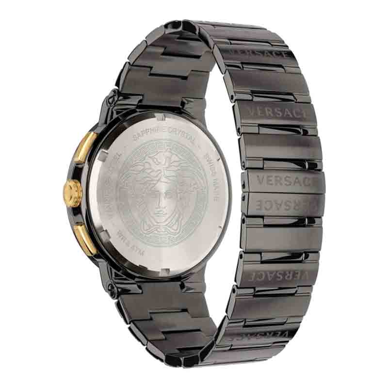 Versace Greca Icon Chronograph Black Dial Black Steel Strap Watch For Men - VEZ900521