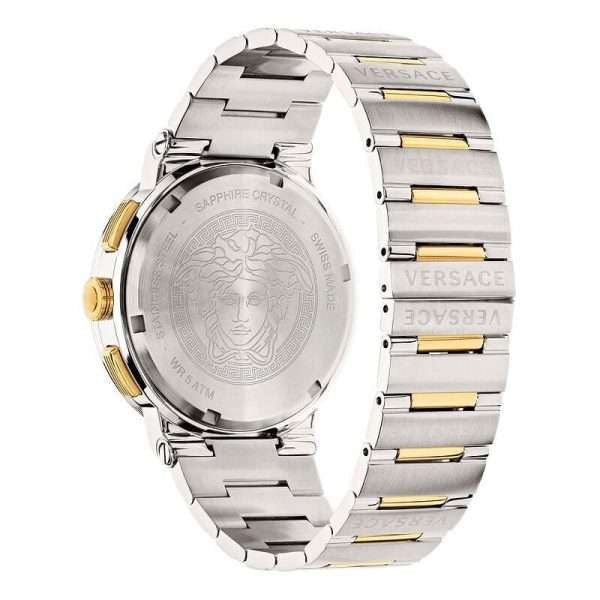 Versace Greca Chronograph White Dial Two Tone Steel Strap Watch For Men - VEZ900321