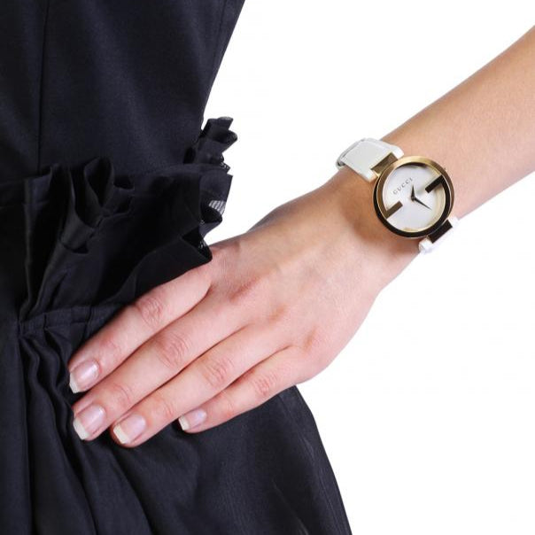 Gucci G Interlocking White Dial White Leather Strap Watch For Women - YA133327