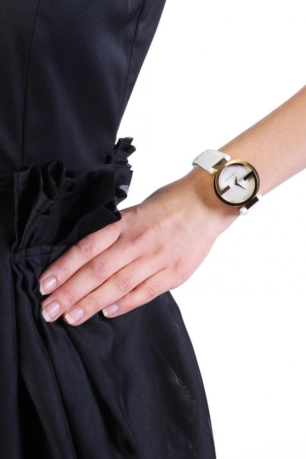  Shop Authentic Gucci G Interlocking White Dial White Leather Strap Watch For Women - YA133327 - Luxxuri