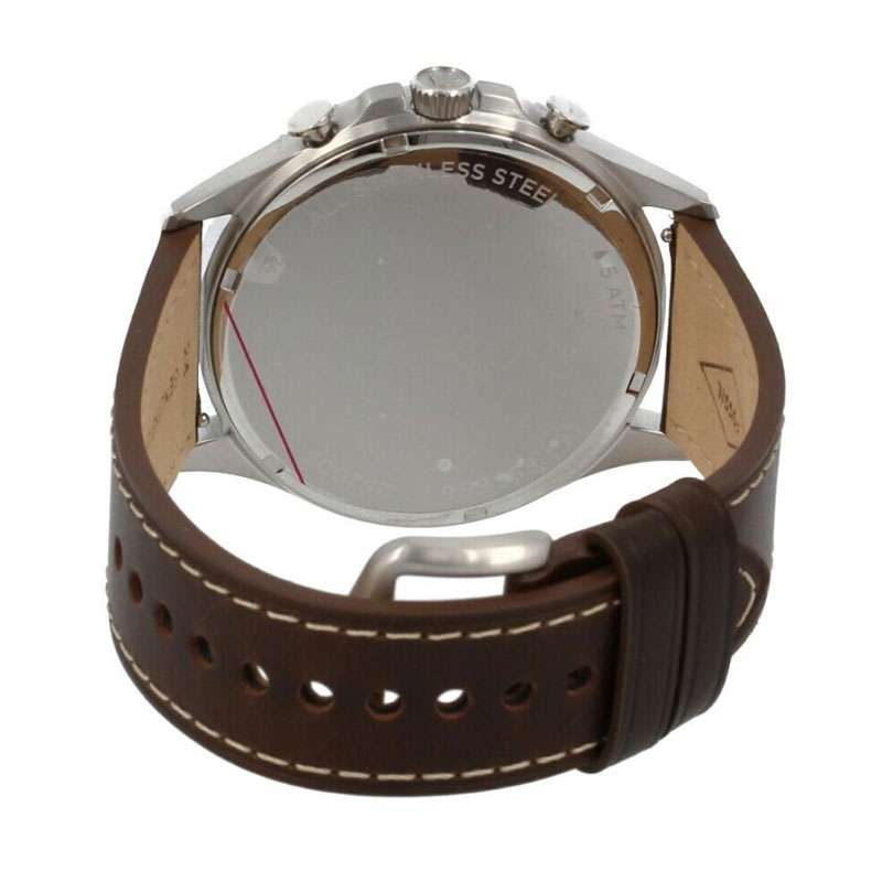 Fossil Forrester Chronograph White Dial Brown Leather Strap Watch for Men - FS5696