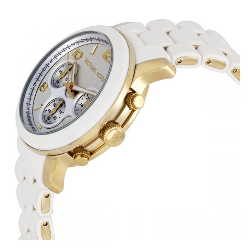 Michael Kors Runway Chronograph White Dial White Steel Strap Watch for Women - MK5145