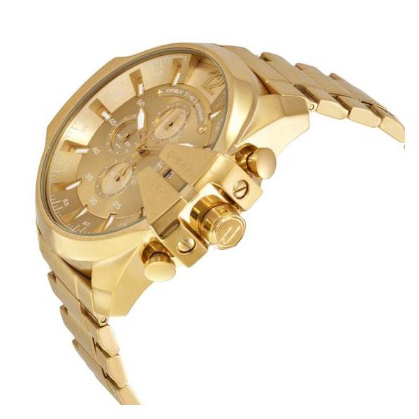Diesel Mega Chief Chronograph Gold Dial Gold Steel Strap Watch For Men - DZ4360