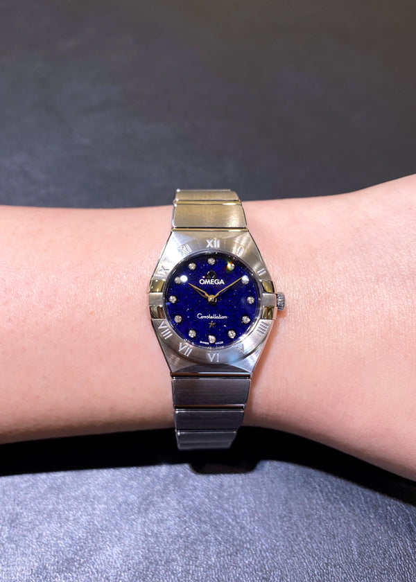 Omega Constellation Manhattan Quartz Diamonds Blue Dial Silver Steel Strap Watch for Women - 131.10.25.60.53.001
