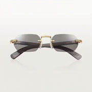  Cartier Première de Rimless Rectangular Grey Wood Temples & Light Grey Sunglasses