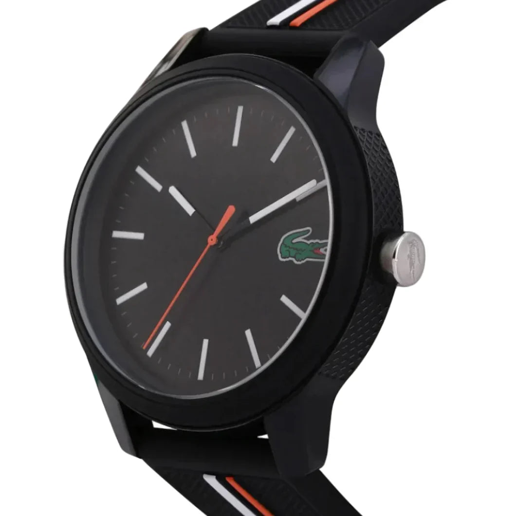 Lacoste 12.12 Black Dial Black Silicon Strap Watch for Men - 2011071