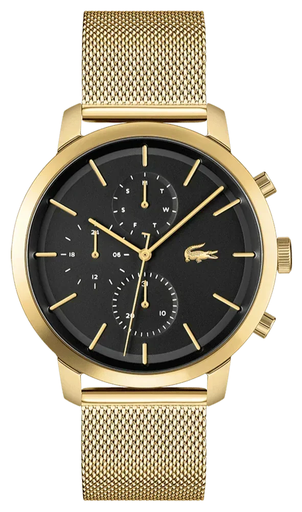 Lacoste Replay Chronograph Black Dial Gold Steel Strap Watch for Men - 2011195