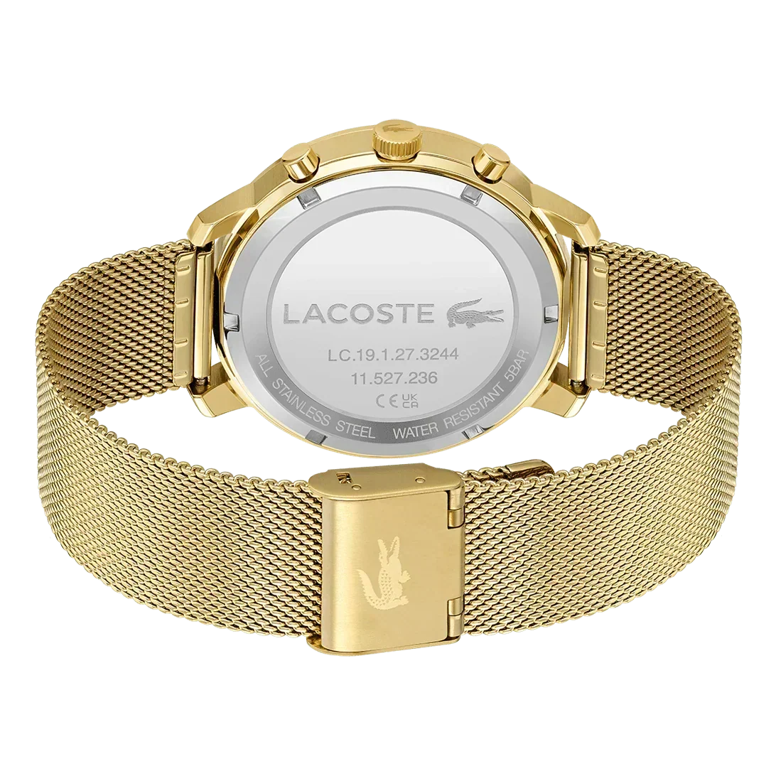 Lacoste Replay Chronograph Black Dial Gold Steel Strap Watch for Men - 2011195