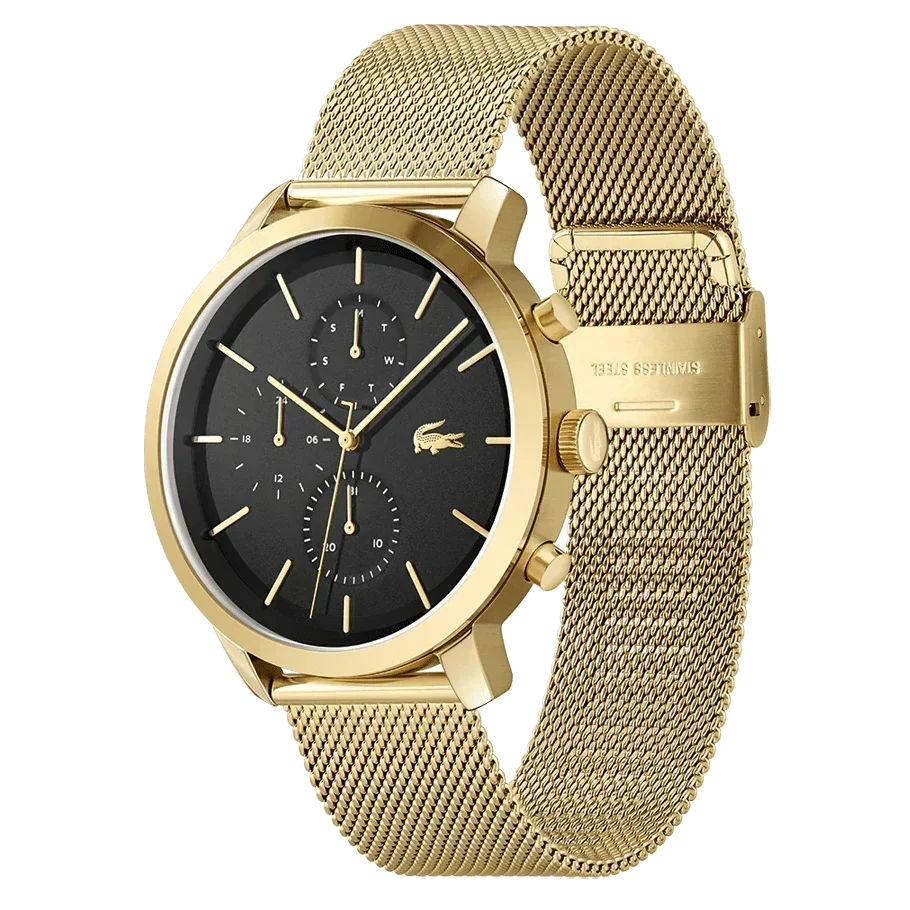 Lacoste Replay Chronograph Black Dial Gold Steel Strap Watch for Men - 2011195