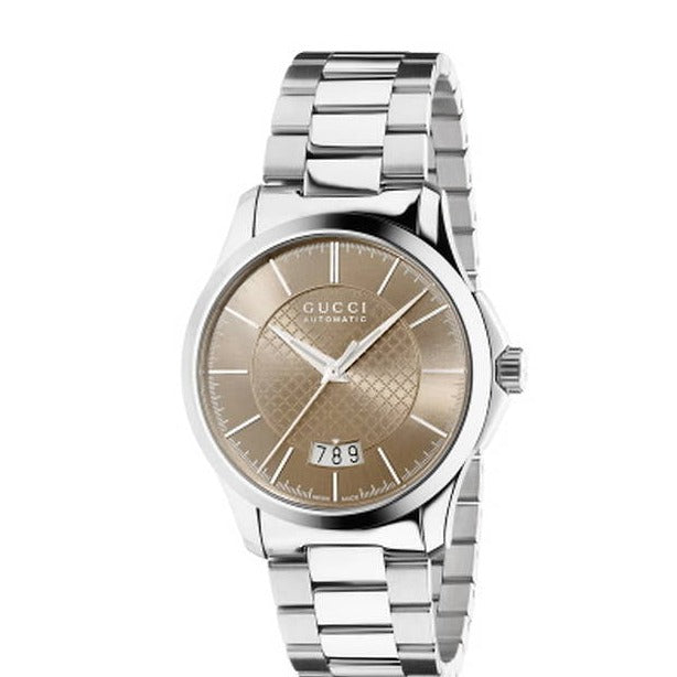 Gucci G Timeless Automatic Brown Dial Silver Steel Strap Watch For Women - YA126431A