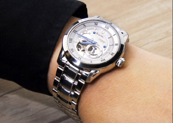 Bulova BVA Series Dual Aperture Silver Dial Silver Steel Strap Watch for Men - 96A118