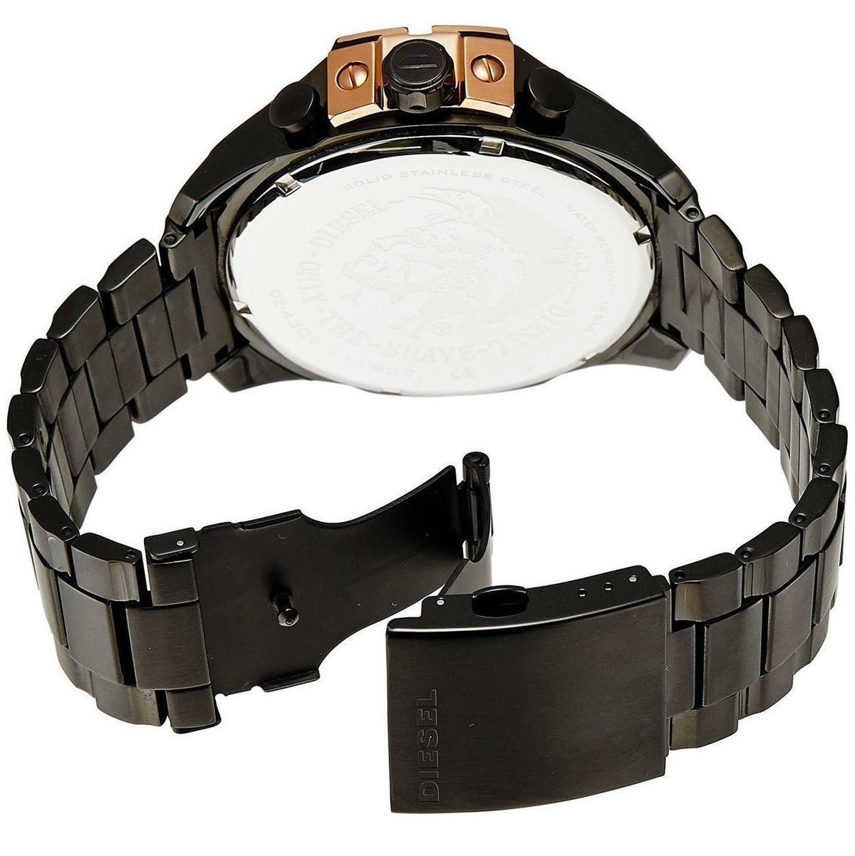Diesel Mega Chief Chronograph Black Dial Black Steel Strap Watch For Men - DZ4309
