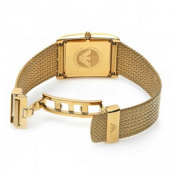 Emporio Armani Super Slim Quartz White DIal Gold Mesh Bracelet Watch For Women - AR2017